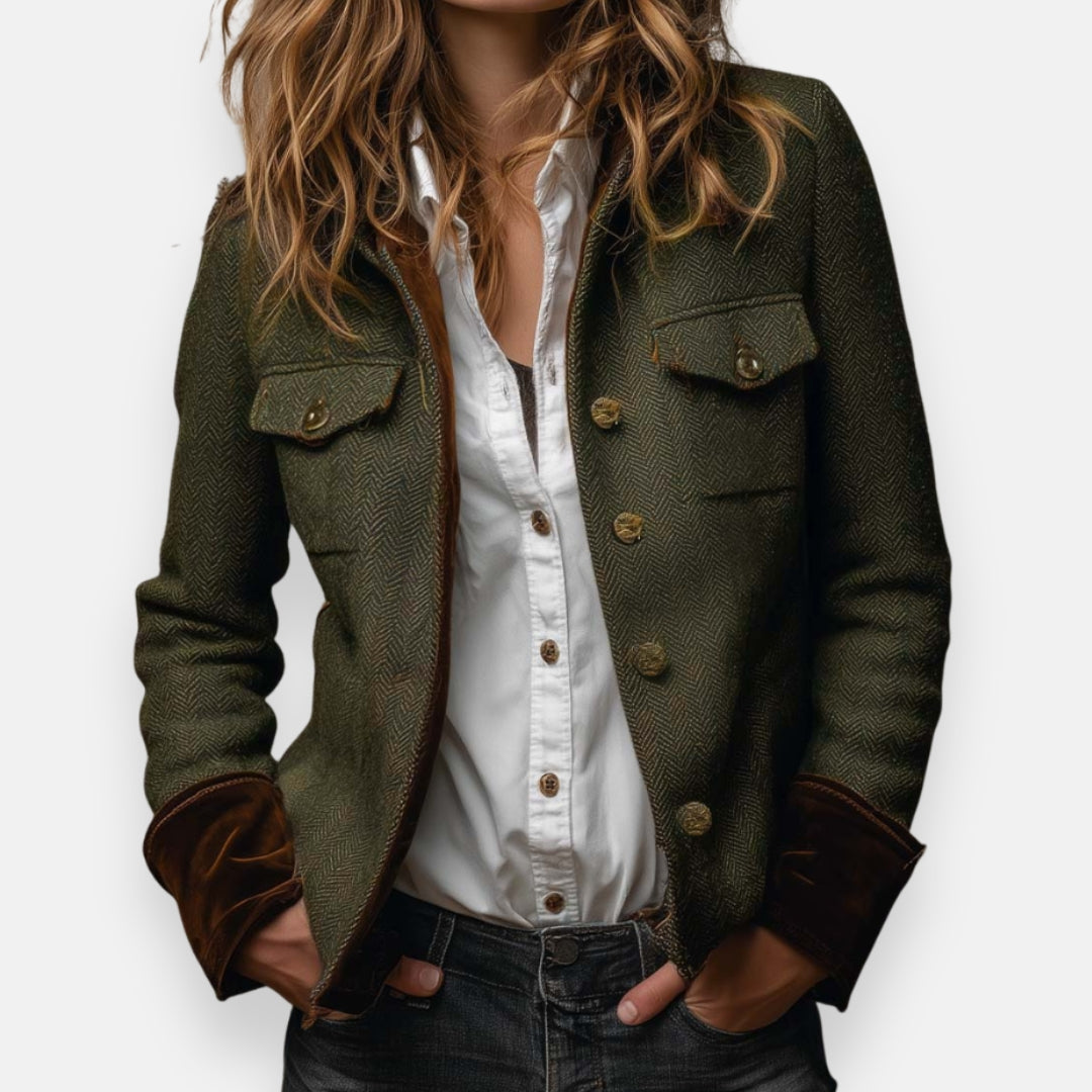 Darmae™ – Elegant tweed jacket with velvet details